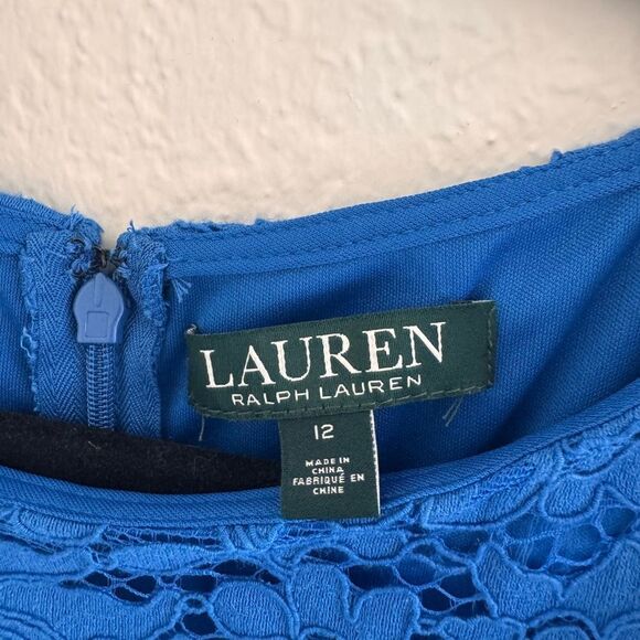 Ralph Lauren Blue Sheath Dress 3/4 Sleeve Crew Neck - Picture 4 of 11